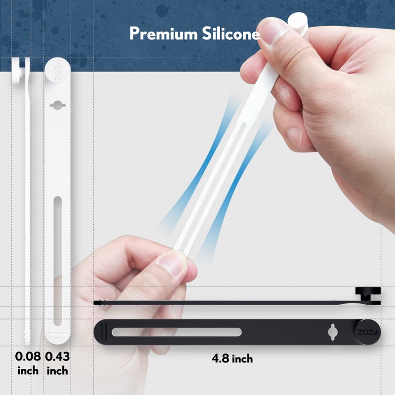 PZOZ (10 pcs) Reusable Cable Ties  Elastic Silicone Cord Organizer Straps Keeper Management Holder for iPhone Charging Cable Charger Wire Labels Desk Car and Travel Accessories (White) - Image 2